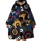 Custom Lions Football NAIDOC Week 2024 Wearable Blanket Hoodie Fire Burning Aboriginal Dots Art