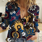 Custom Lions Football NAIDOC Week 2024 Women Casual Shirt Fire Burning Aboriginal Dots Art