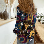 Custom Lions Football NAIDOC Week 2024 Women Casual Shirt Fire Burning Aboriginal Dots Art