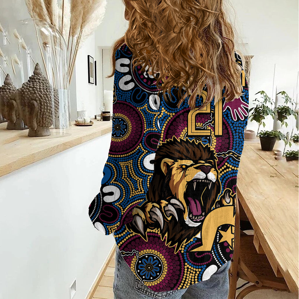 Custom Lions Football NAIDOC Week 2024 Women Casual Shirt Fire Burning Aboriginal Dots Art