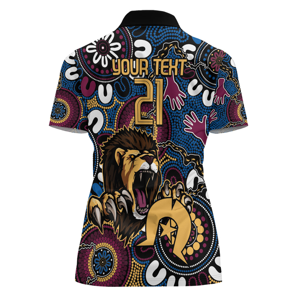 Custom Lions Football NAIDOC Week 2024 Women Polo Shirt Fire Burning Aboriginal Dots Art