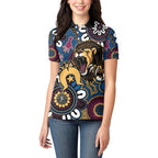 Custom Lions Football NAIDOC Week 2024 Women Polo Shirt Fire Burning Aboriginal Dots Art