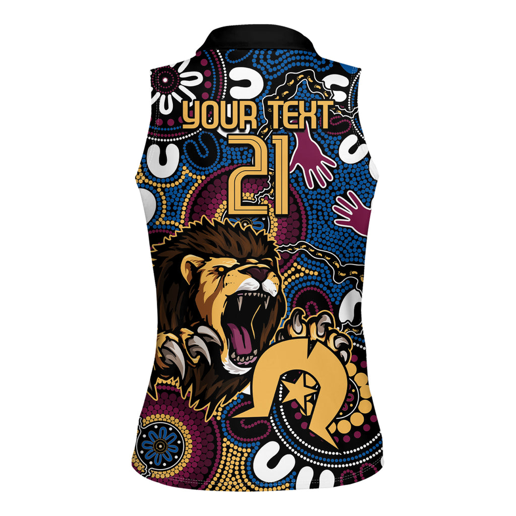 Custom Lions Football NAIDOC Week 2024 Women Sleeveless Polo Shirt Fire Burning Aboriginal Dots Art