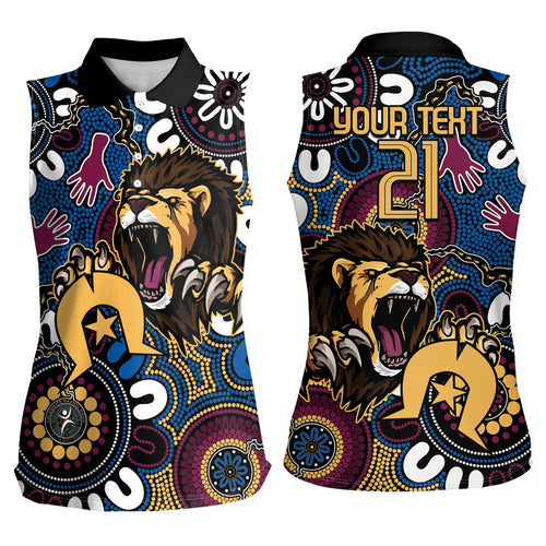 Custom Lions Football NAIDOC Week 2024 Women Sleeveless Polo Shirt Fire Burning Aboriginal Dots Art