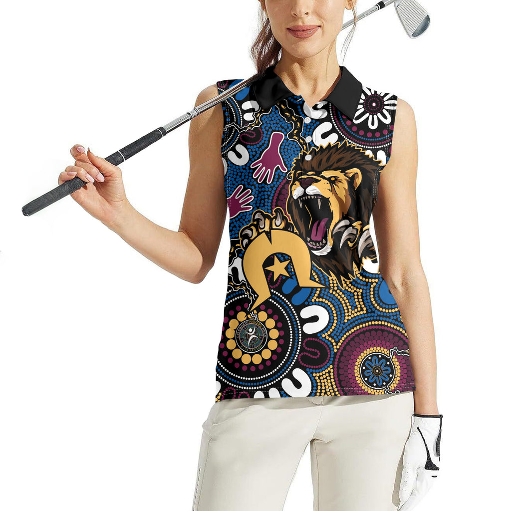 Custom Lions Football NAIDOC Week 2024 Women Sleeveless Polo Shirt Fire Burning Aboriginal Dots Art