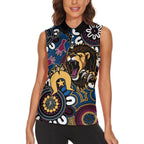 Custom Lions Football NAIDOC Week 2024 Women Sleeveless Polo Shirt Fire Burning Aboriginal Dots Art