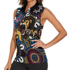 Custom Lions Football NAIDOC Week 2024 Women Sleeveless Polo Shirt Fire Burning Aboriginal Dots Art