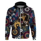 Custom Lions Football NAIDOC Week 2024 Zip Hoodie Fire Burning Aboriginal Dots Art