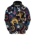 Custom Lions Football NAIDOC Week 2024 Zip Hoodie Fire Burning Aboriginal Dots Art