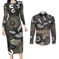Custom Magpies NAIDOC Week 2024 Couples Matching Long Sleeve Bodycon Dress and Long Sleeve Button Shirt Fire Burning Aboriginal Dots Art