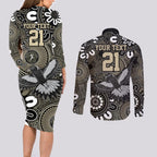 Custom Magpies NAIDOC Week 2024 Couples Matching Long Sleeve Bodycon Dress and Long Sleeve Button Shirt Fire Burning Aboriginal Dots Art