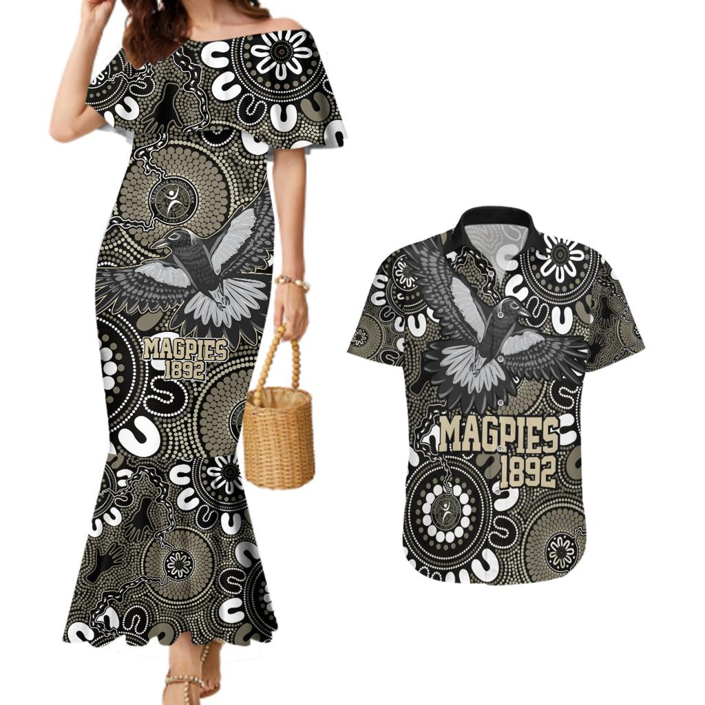 Custom Magpies NAIDOC Week 2024 Couples Matching Mermaid Dress and Hawaiian Shirt Fire Burning Aboriginal Dots Art