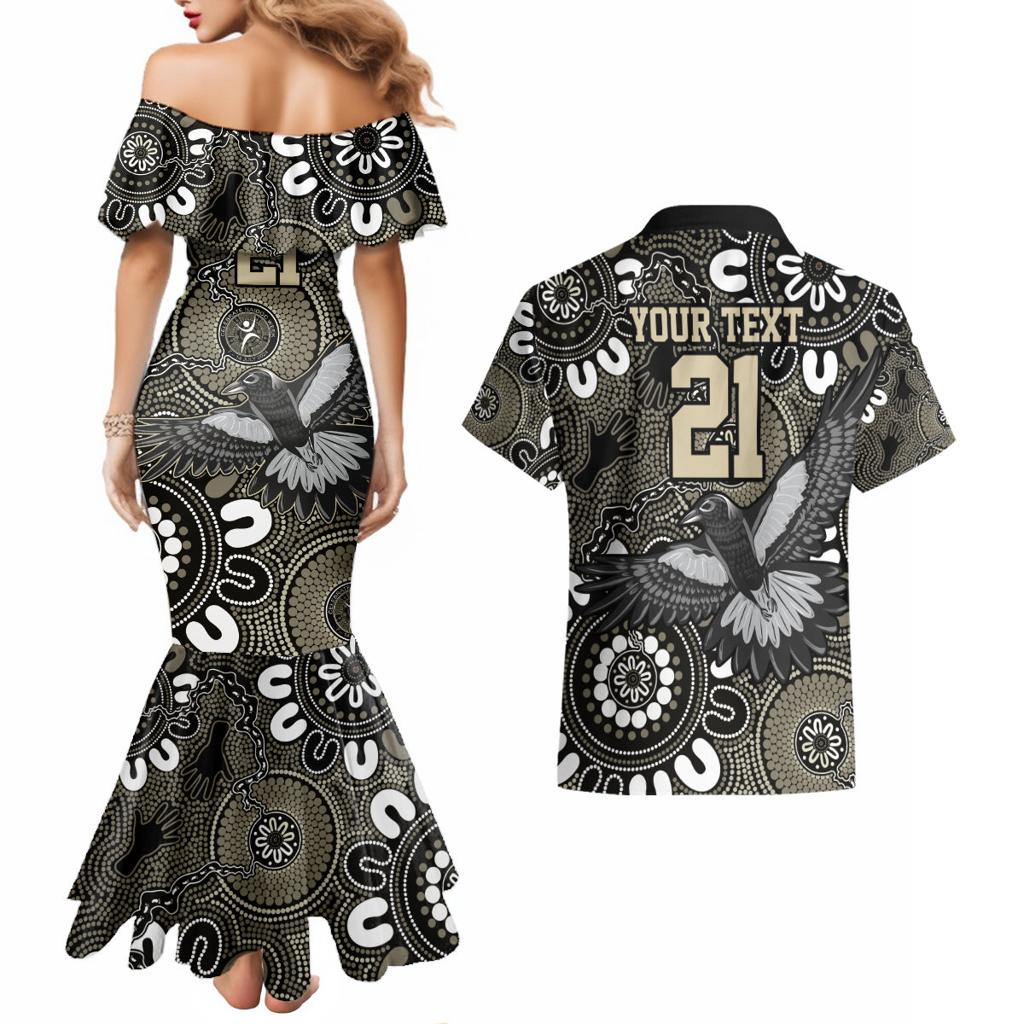 Custom Magpies NAIDOC Week 2024 Couples Matching Mermaid Dress and Hawaiian Shirt Fire Burning Aboriginal Dots Art