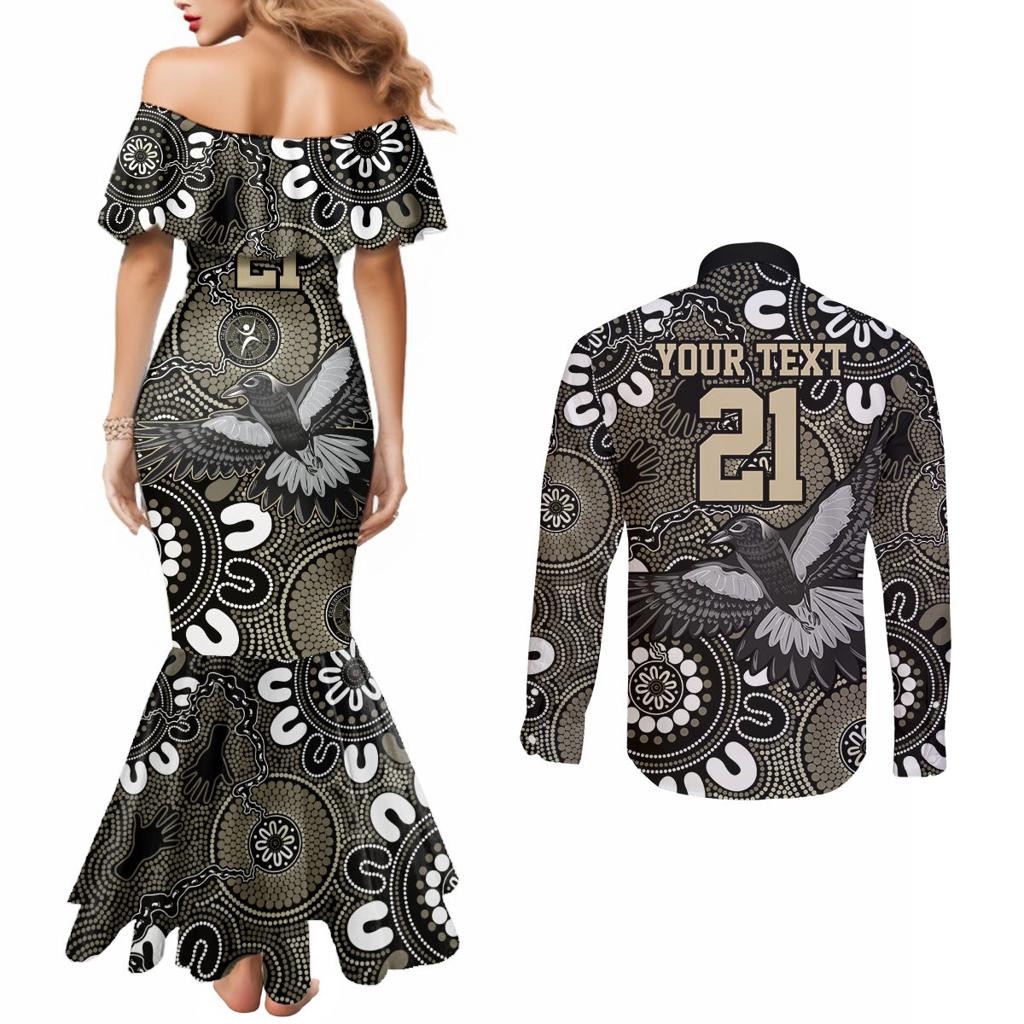 Custom Magpies NAIDOC Week 2024 Couples Matching Mermaid Dress and Long Sleeve Button Shirt Fire Burning Aboriginal Dots Art