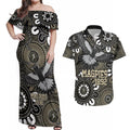 Custom Magpies NAIDOC Week 2024 Couples Matching Off Shoulder Maxi Dress and Hawaiian Shirt Fire Burning Aboriginal Dots Art