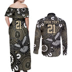 Custom Magpies NAIDOC Week 2024 Couples Matching Off Shoulder Maxi Dress and Long Sleeve Button Shirt Fire Burning Aboriginal Dots Art