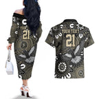 Custom Magpies NAIDOC Week 2024 Couples Matching Off The Shoulder Long Sleeve Dress and Hawaiian Shirt Fire Burning Aboriginal Dots Art