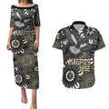Custom Magpies NAIDOC Week 2024 Couples Matching Puletasi and Hawaiian Shirt Fire Burning Aboriginal Dots Art
