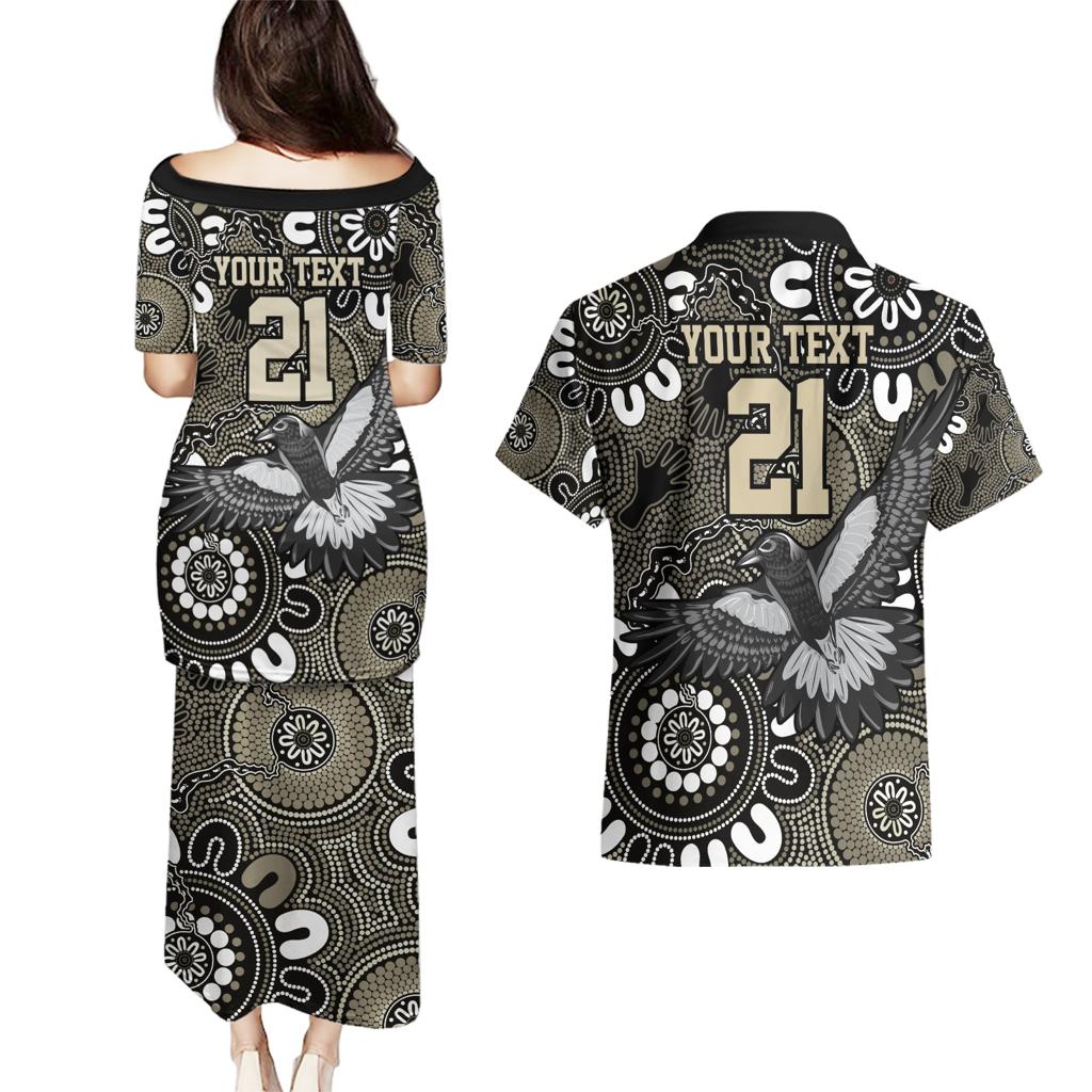 Custom Magpies NAIDOC Week 2024 Couples Matching Puletasi and Hawaiian Shirt Fire Burning Aboriginal Dots Art