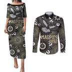 Custom Magpies NAIDOC Week 2024 Couples Matching Puletasi and Long Sleeve Button Shirt Fire Burning Aboriginal Dots Art