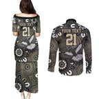 Custom Magpies NAIDOC Week 2024 Couples Matching Puletasi and Long Sleeve Button Shirt Fire Burning Aboriginal Dots Art
