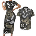 Custom Magpies NAIDOC Week 2024 Couples Matching Short Sleeve Bodycon Dress and Hawaiian Shirt Fire Burning Aboriginal Dots Art