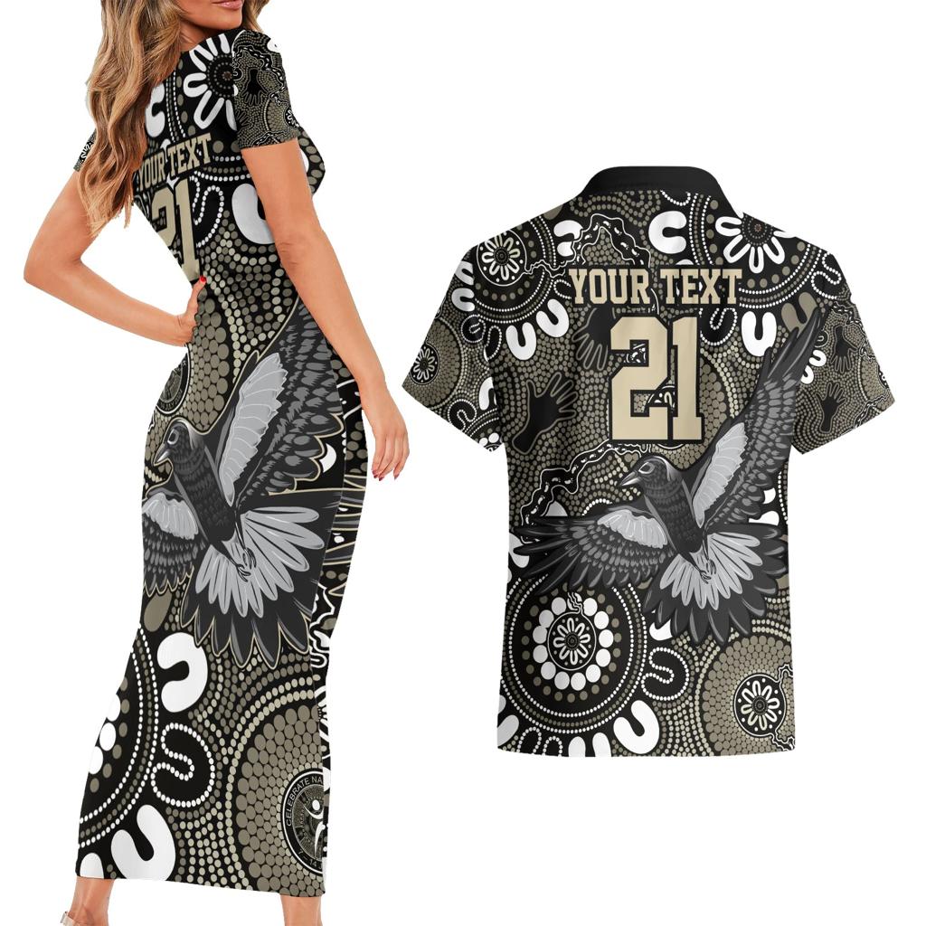 Custom Magpies NAIDOC Week 2024 Couples Matching Short Sleeve Bodycon Dress and Hawaiian Shirt Fire Burning Aboriginal Dots Art