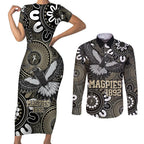 Custom Magpies NAIDOC Week 2024 Couples Matching Short Sleeve Bodycon Dress and Long Sleeve Button Shirt Fire Burning Aboriginal Dots Art