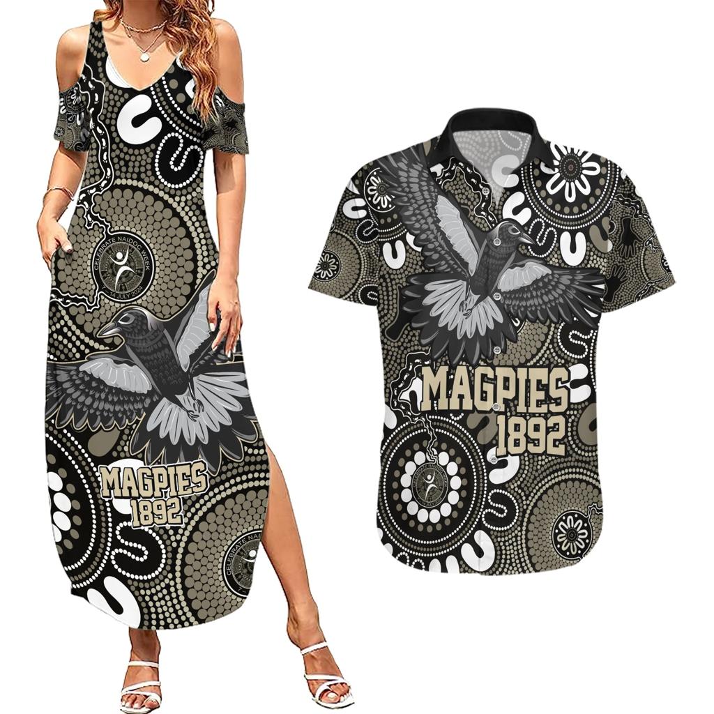Custom Magpies NAIDOC Week 2024 Couples Matching Summer Maxi Dress and Hawaiian Shirt Fire Burning Aboriginal Dots Art