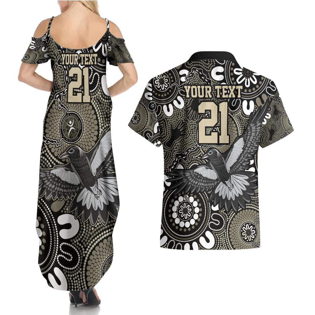 Custom Magpies NAIDOC Week 2024 Couples Matching Summer Maxi Dress and Hawaiian Shirt Fire Burning Aboriginal Dots Art