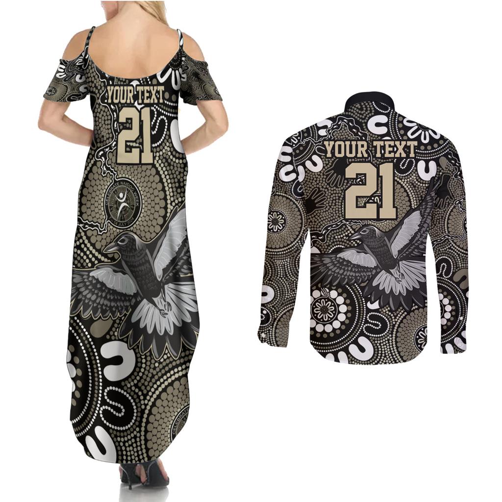 Custom Magpies NAIDOC Week 2024 Couples Matching Summer Maxi Dress and Long Sleeve Button Shirt Fire Burning Aboriginal Dots Art