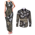 Custom Magpies NAIDOC Week 2024 Couples Matching Tank Maxi Dress and Long Sleeve Button Shirt Fire Burning Aboriginal Dots Art