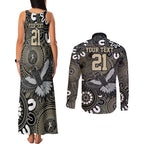 Custom Magpies NAIDOC Week 2024 Couples Matching Tank Maxi Dress and Long Sleeve Button Shirt Fire Burning Aboriginal Dots Art