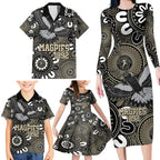 Custom Magpies NAIDOC Week 2024 Family Matching Long Sleeve Bodycon Dress and Hawaiian Shirt Fire Burning Aboriginal Dots Art