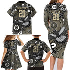 Custom Magpies NAIDOC Week 2024 Family Matching Long Sleeve Bodycon Dress and Hawaiian Shirt Fire Burning Aboriginal Dots Art