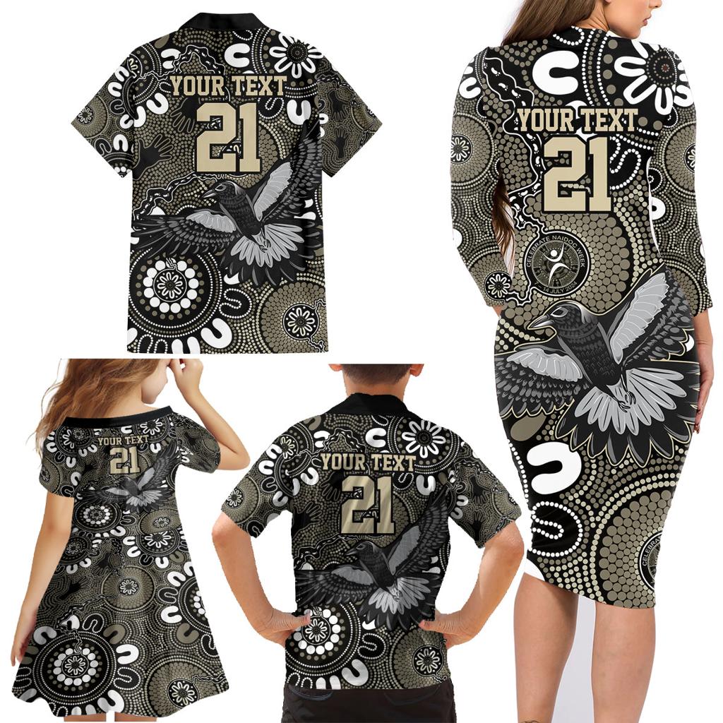 Custom Magpies NAIDOC Week 2024 Family Matching Long Sleeve Bodycon Dress and Hawaiian Shirt Fire Burning Aboriginal Dots Art