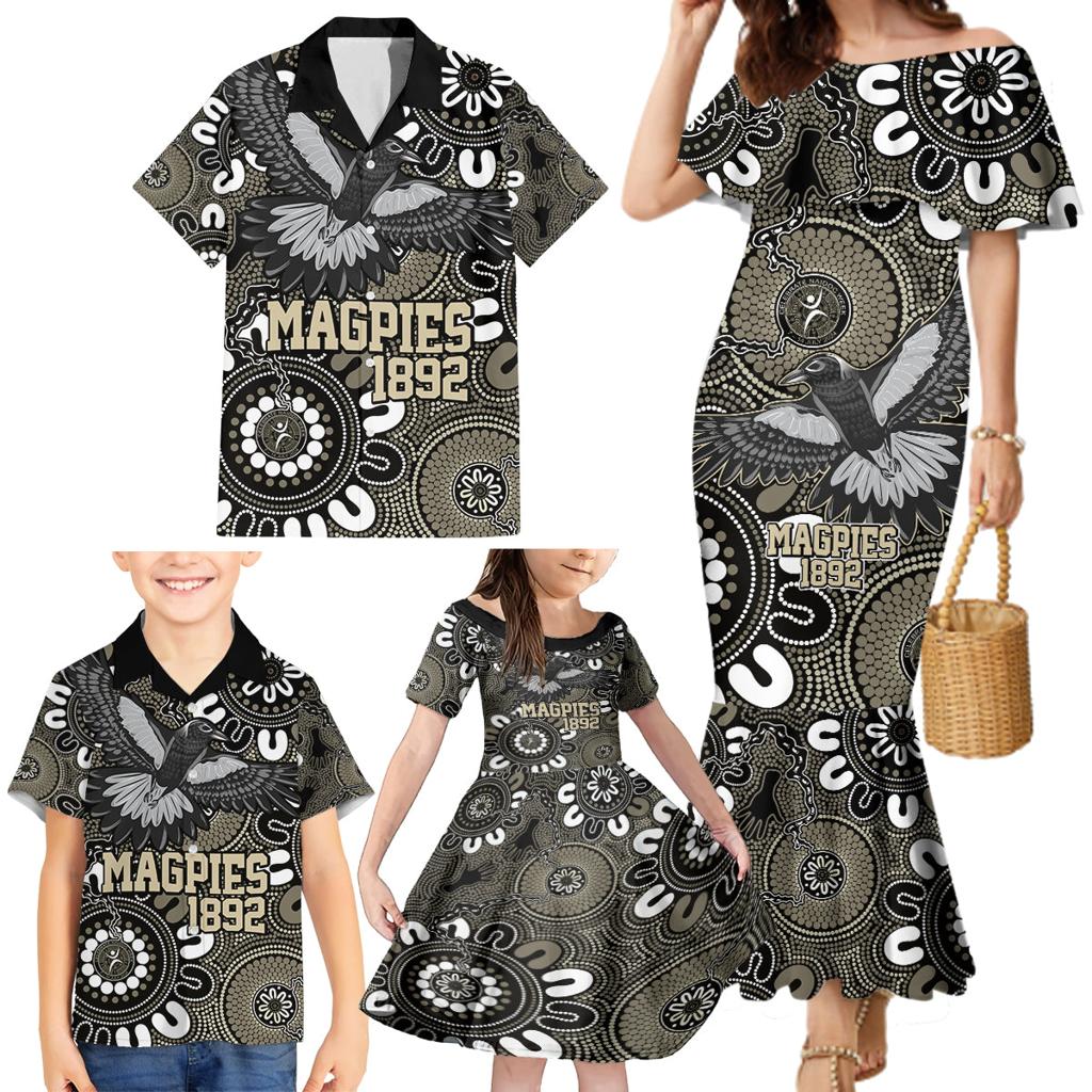 Custom Magpies NAIDOC Week 2024 Family Matching Mermaid Dress and Hawaiian Shirt Fire Burning Aboriginal Dots Art