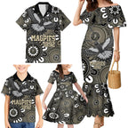 Custom Magpies NAIDOC Week 2024 Family Matching Mermaid Dress and Hawaiian Shirt Fire Burning Aboriginal Dots Art