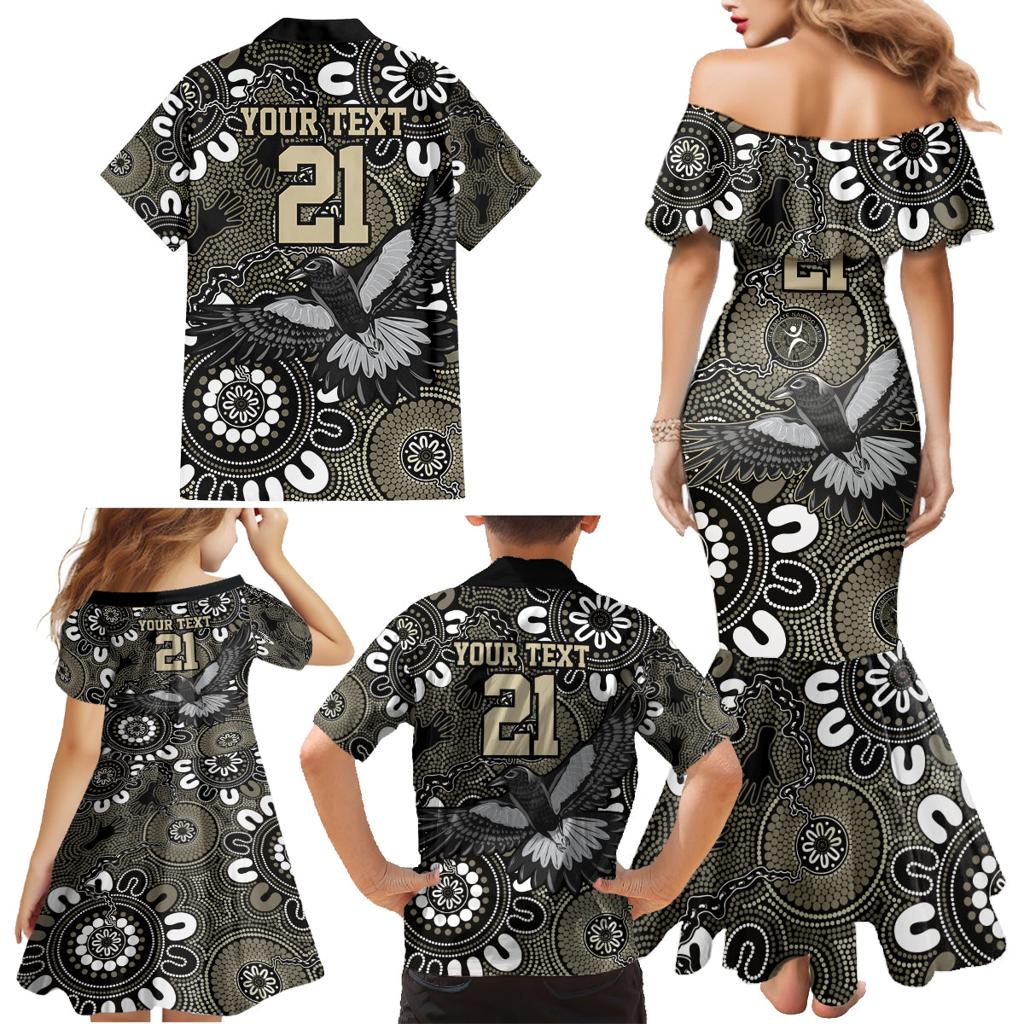 Custom Magpies NAIDOC Week 2024 Family Matching Mermaid Dress and Hawaiian Shirt Fire Burning Aboriginal Dots Art