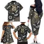Custom Magpies NAIDOC Week 2024 Family Matching Off The Shoulder Long Sleeve Dress and Hawaiian Shirt Fire Burning Aboriginal Dots Art