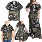 Custom Magpies NAIDOC Week 2024 Family Matching Off Shoulder Maxi Dress and Hawaiian Shirt Fire Burning Aboriginal Dots Art