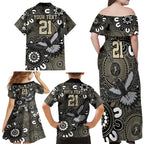 Custom Magpies NAIDOC Week 2024 Family Matching Off Shoulder Maxi Dress and Hawaiian Shirt Fire Burning Aboriginal Dots Art