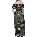 Custom Magpies NAIDOC Week 2024 Family Matching Off Shoulder Maxi Dress and Hawaiian Shirt Fire Burning Aboriginal Dots Art