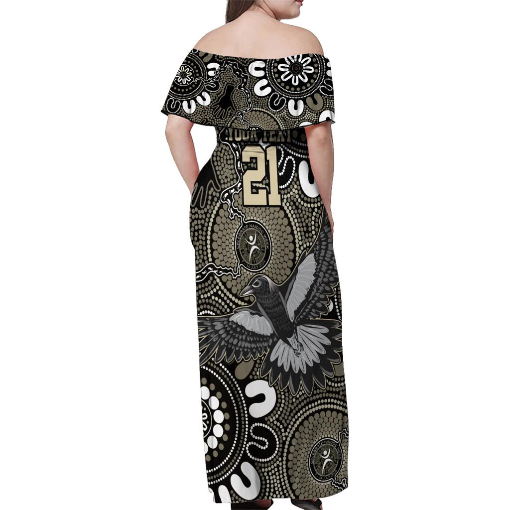 Custom Magpies NAIDOC Week 2024 Family Matching Off Shoulder Maxi Dress and Hawaiian Shirt Fire Burning Aboriginal Dots Art