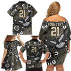 Custom Magpies NAIDOC Week 2024 Family Matching Off Shoulder Short Dress and Hawaiian Shirt Fire Burning Aboriginal Dots Art