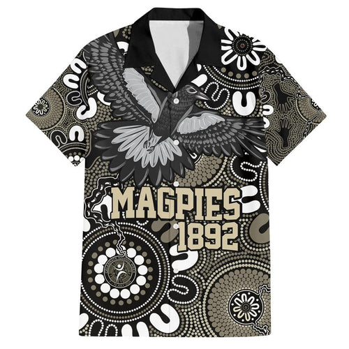 Custom Magpies NAIDOC Week 2024 Family Matching Off Shoulder Short Dress and Hawaiian Shirt Fire Burning Aboriginal Dots Art