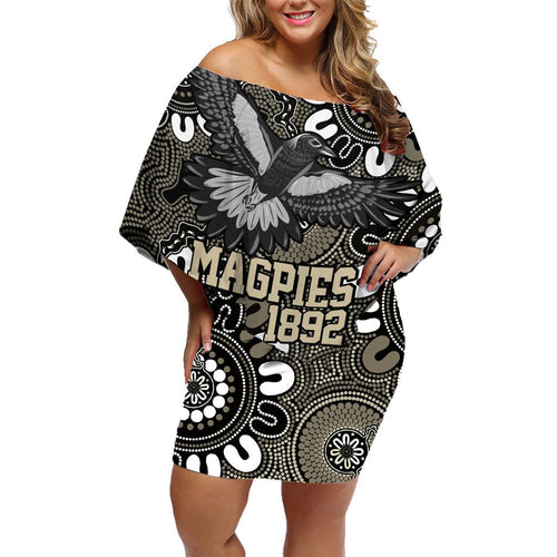 Custom Magpies NAIDOC Week 2024 Family Matching Off Shoulder Short Dress and Hawaiian Shirt Fire Burning Aboriginal Dots Art