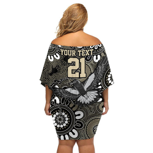 Custom Magpies NAIDOC Week 2024 Family Matching Off Shoulder Short Dress and Hawaiian Shirt Fire Burning Aboriginal Dots Art
