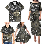 Custom Magpies NAIDOC Week 2024 Family Matching Puletasi and Hawaiian Shirt Fire Burning Aboriginal Dots Art