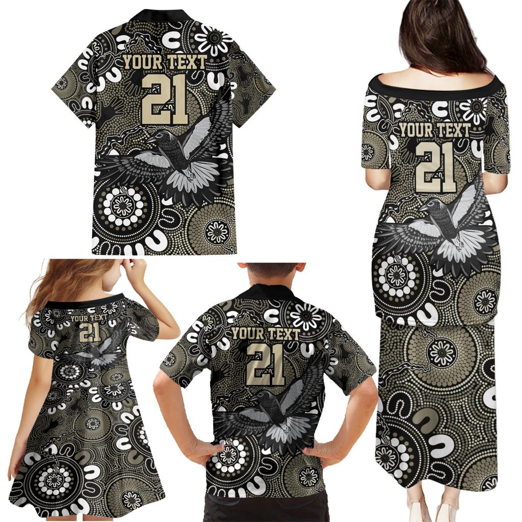 Custom Magpies NAIDOC Week 2024 Family Matching Puletasi and Hawaiian Shirt Fire Burning Aboriginal Dots Art